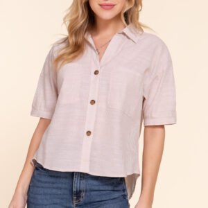 CAMISA CORTA TEJIDA A RAYAS SLV